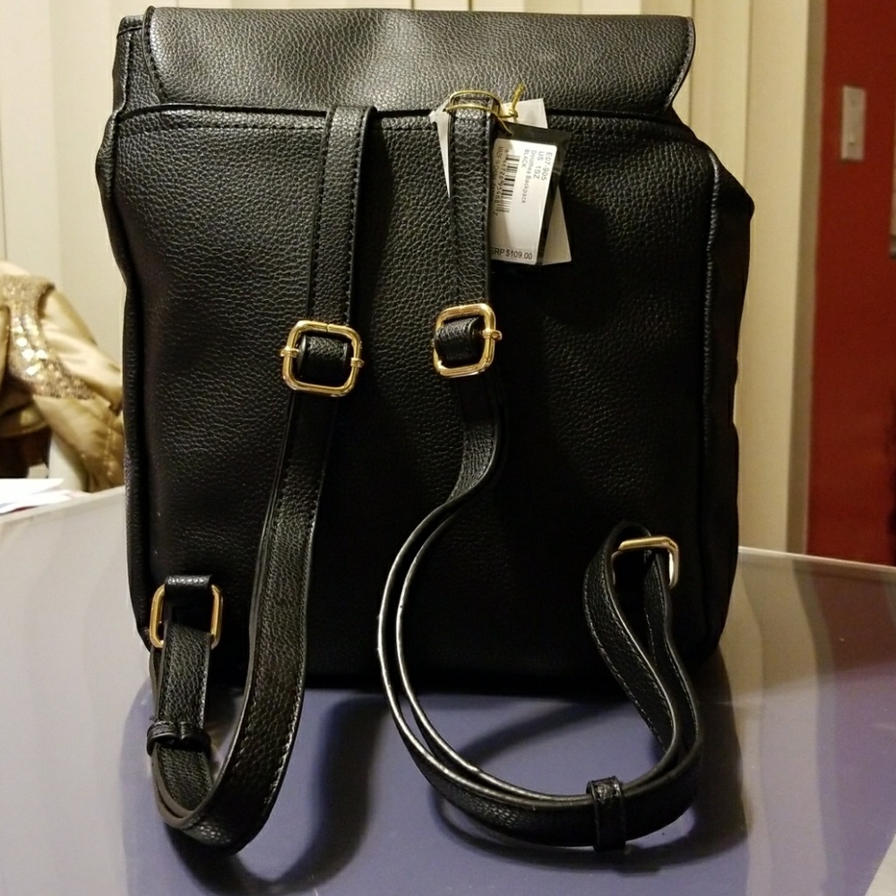 Bebe Black Backpack, w/ Fur, New - Picture 2 of 7